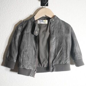 Oshkosh Baby Faux Leather Jacket Bomber Moto toddler Coat Unisex Gray Size 12M